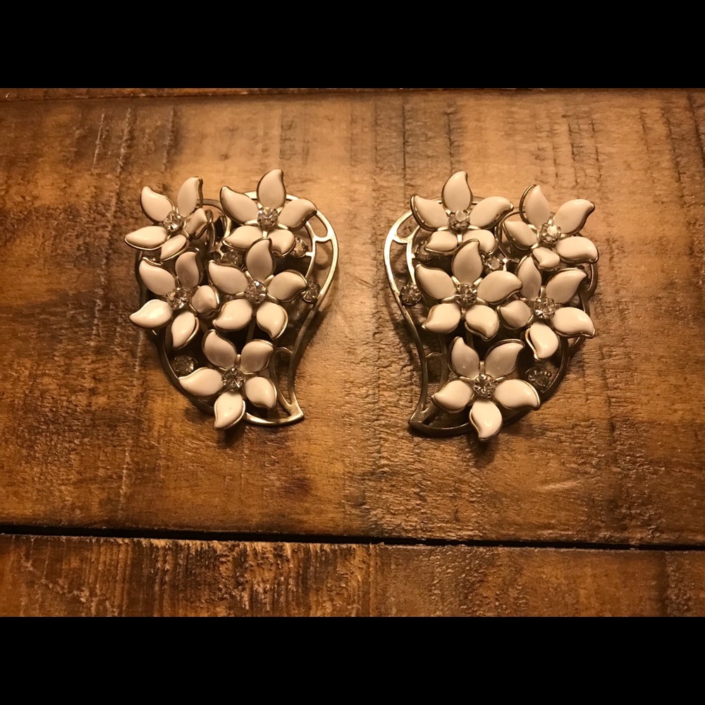 🍒Huge Vintage Lucite and Rhinestone Clip Earrings